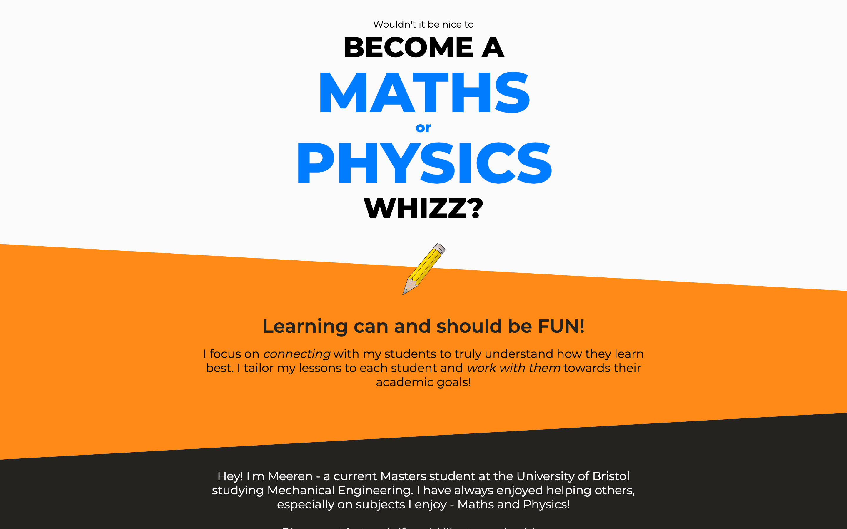 Tutoring website landing page